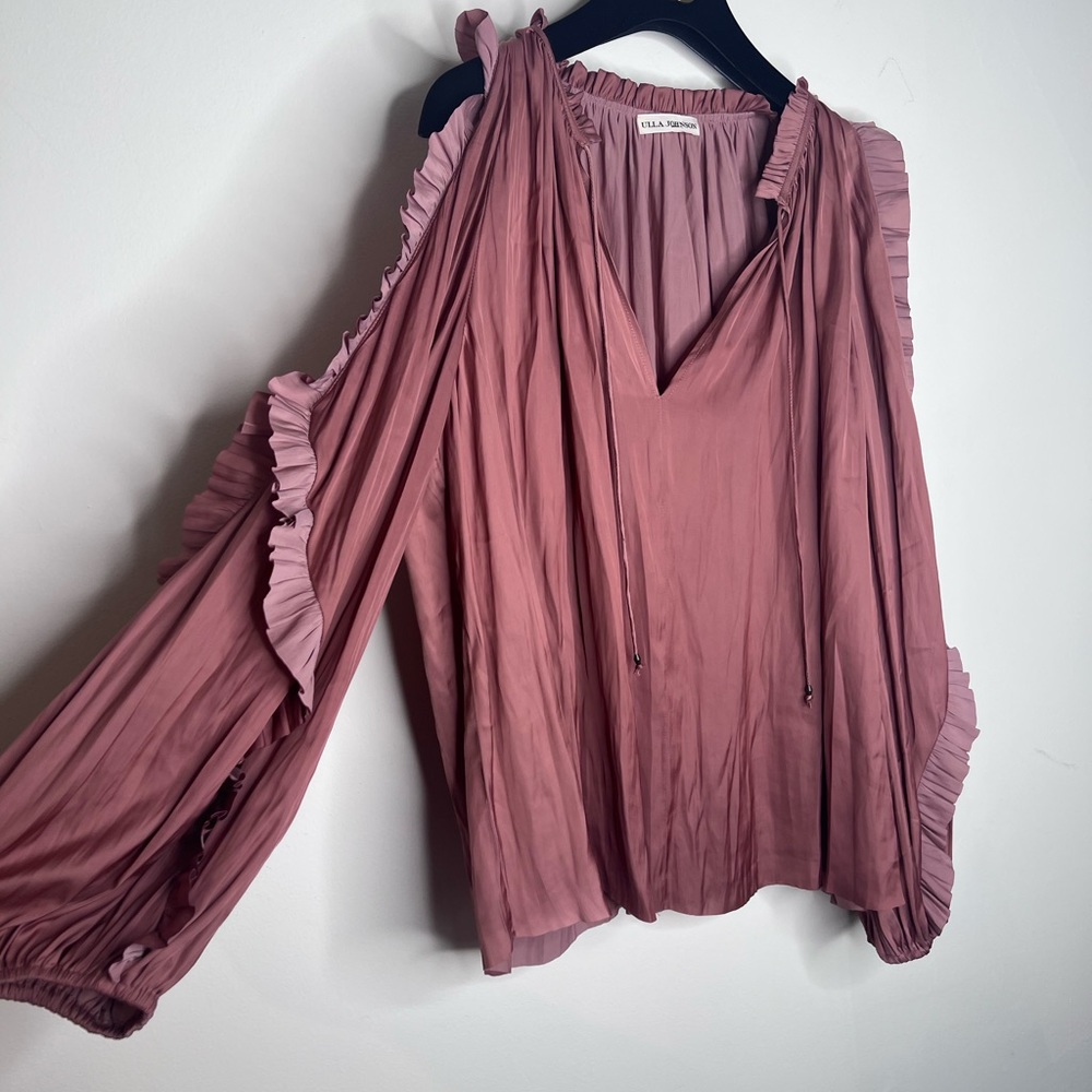 ULLA JOHNSON Women’s Britt Ruffled Cold Shoulder  Blouse In Clay Size 8 - Picture 3 of 7